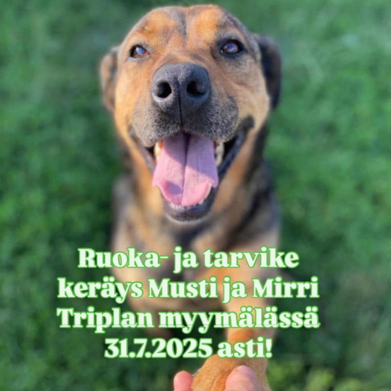 Musti ja Mirri Triplan ruoka- ja tarvikekeräys&nbsp;1.-31.7.2025